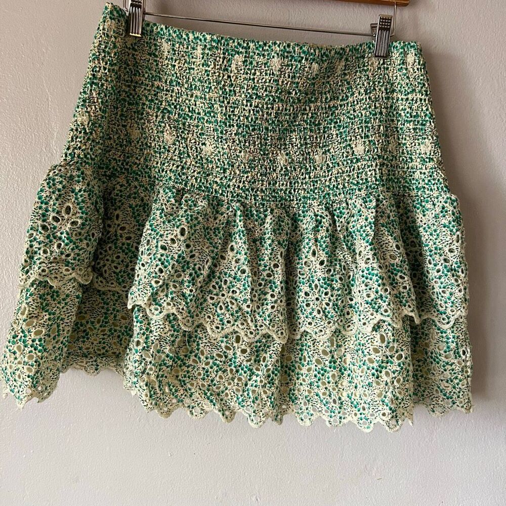 Jennifer & grace tiered ruffle floral eyelet mini skirt